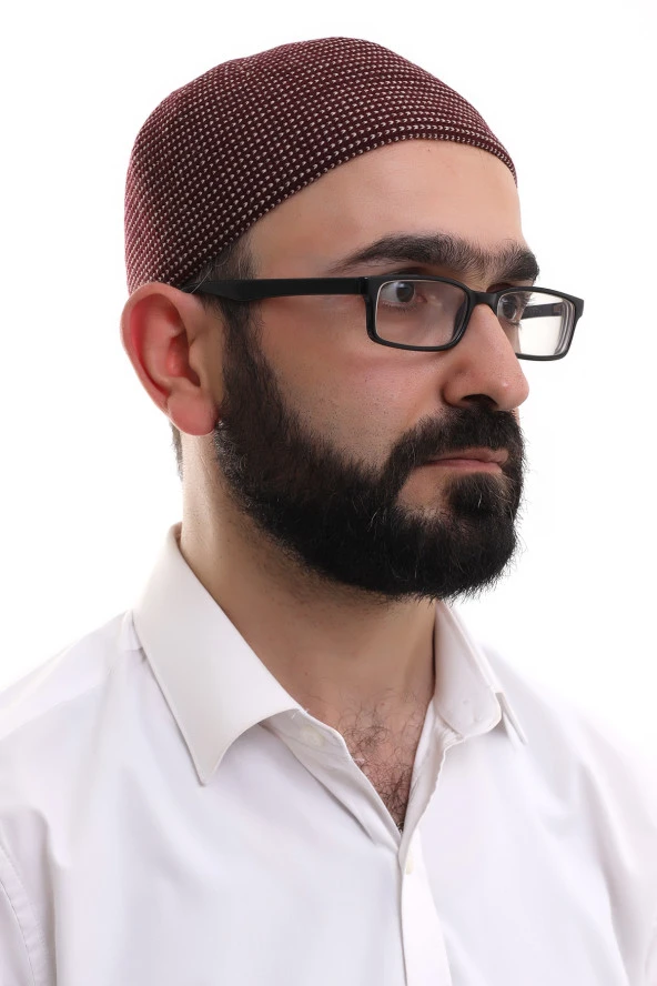 Bordo Kışlık Nokta Desenli Orlon Namaz Takkesi - Resim 2