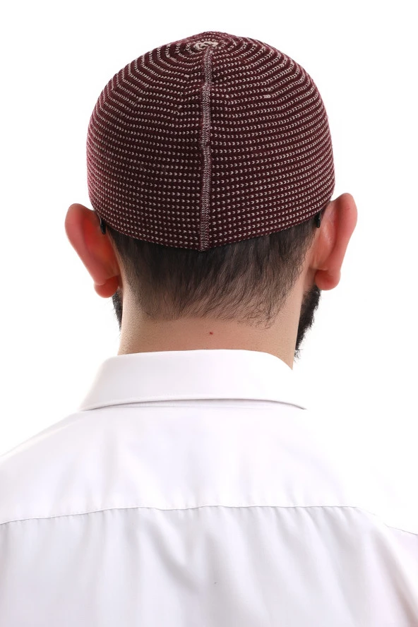 Bordo Kışlık Nokta Desenli Orlon Namaz Takkesi - Resim 6