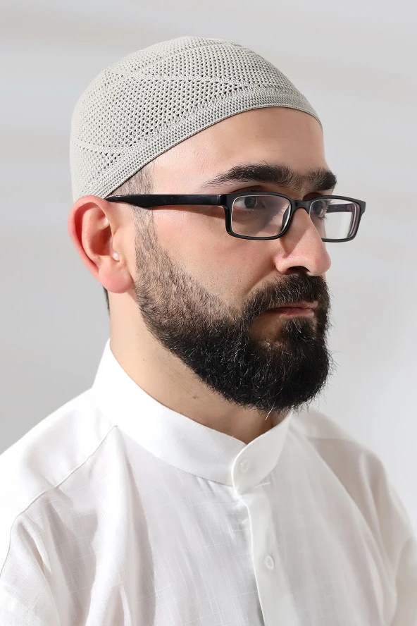 Taş Dantel Detaylı Örme Gold Namaz Takkesi - 2