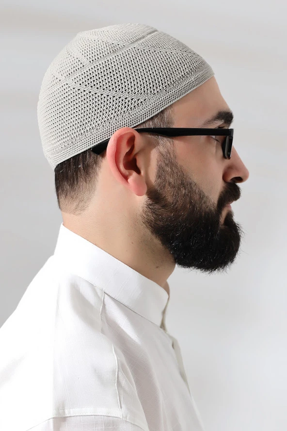 Taş Dantel Detaylı Örme Gold Namaz Takkesi - 3