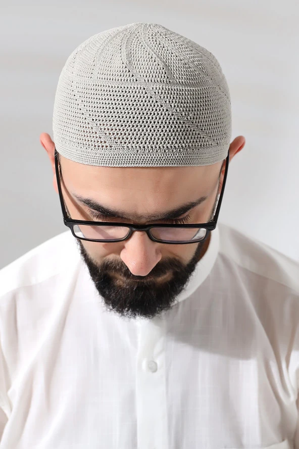 Taş Dantel Detaylı Örme Gold Namaz Takkesi - 4