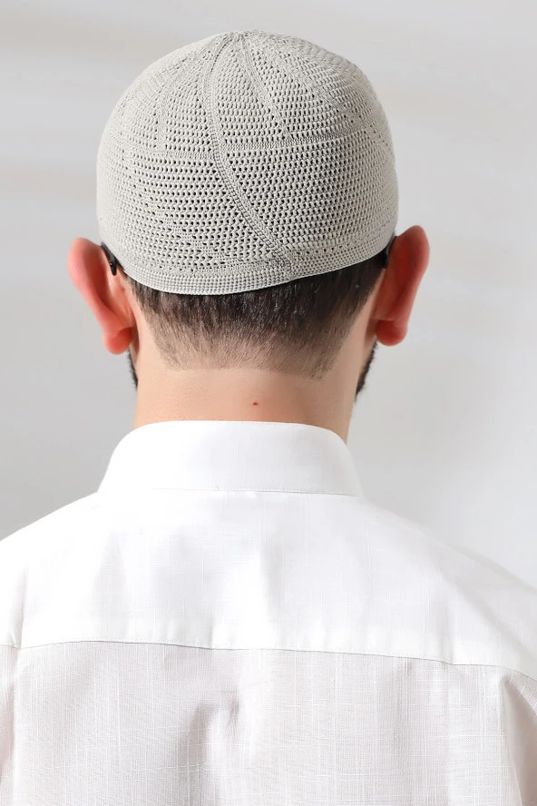 Taş Dantel Detaylı Örme Gold Namaz Takkesi - 5