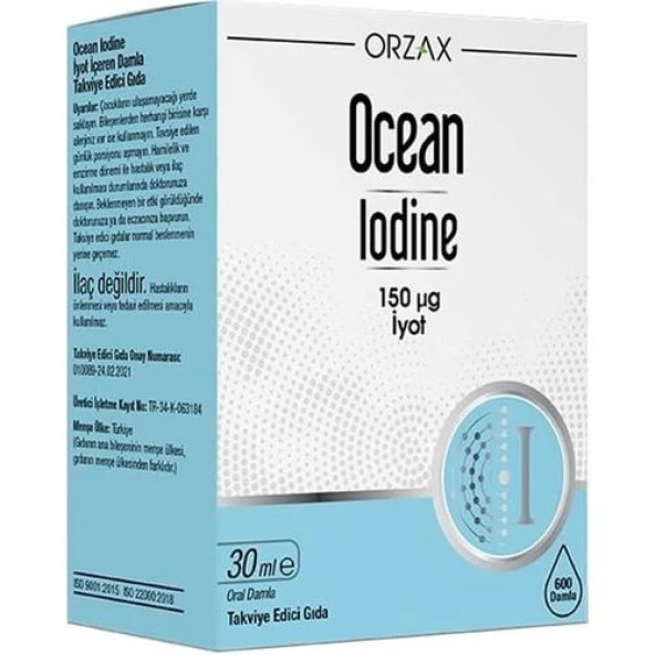 Orzax Ocean Iodine 150 mcg İyot Takviye Edici Gıda Damla 30 ml