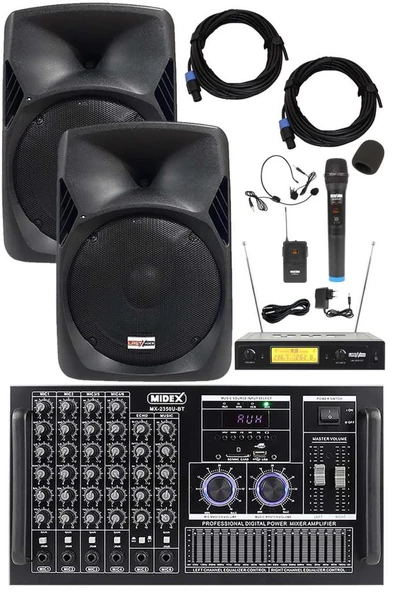 Midex Elit Paket-2 Profesyonel Ses Sistemi Mikser Amfi Hoparlör Mikrofon Ekipman Seti ürün görseli