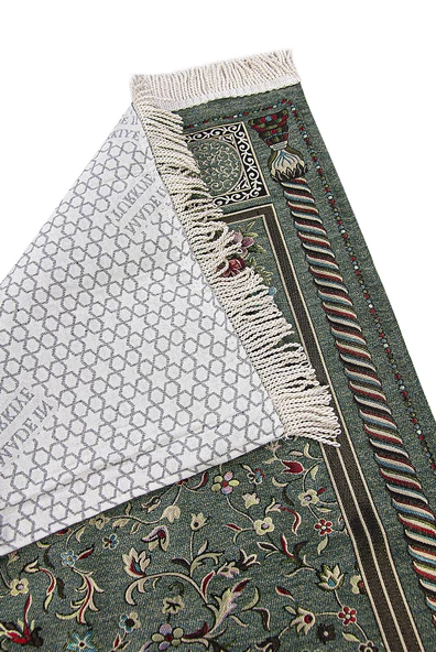 Haki Çiçekli Ravza Desenli Astarlı Şönil Seccade - Resim 2