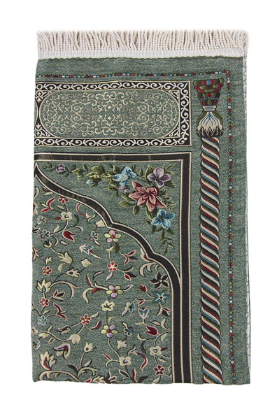 Haki Çiçekli Ravza Desenli Astarlı Şönil Seccade - Resim 3