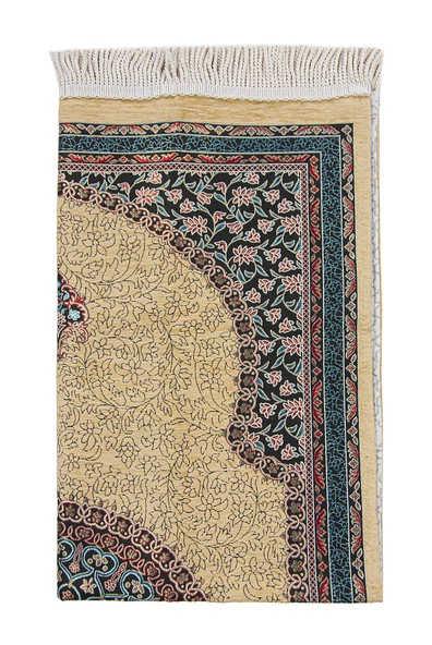 Krem Geleneksel Motifli Örgü Saçaklı Mihraplı Astarlı Şönil Seccade - Resim 3