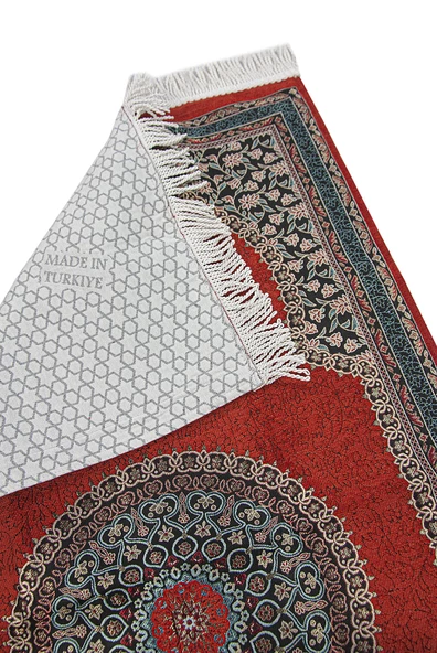 Kiremit Geleneksel Motifli Örgü Saçaklı Mihraplı Astarlı Şönil Seccade - Resim 2