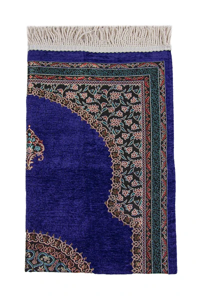 Mor Geleneksel Motifli Örgü Saçaklı Mihraplı Astarlı Şönil Seccade - Resim 3