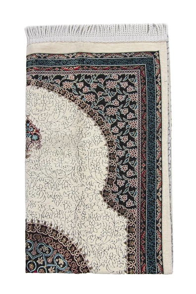 Beyaz Geleneksel Motifli Örgü Saçaklı Mihraplı Astarlı Şönil Seccade - Resim 3