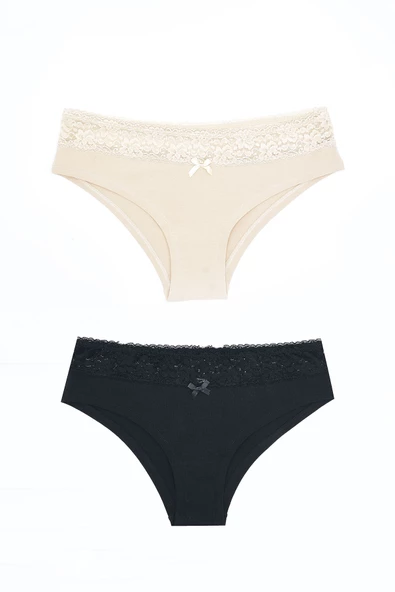 Siyah Ten Rengi Beli Dantelli 2li Hipster Külot ürün görseli 1