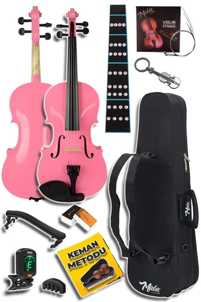 Midex HGA24PİNK-PAK Pembe 1/2 Çocuk Kemanı Seti  (Yastık Tuner Susturucu Çanta Yay Reçine) - Resim 4