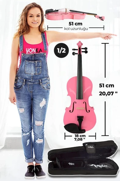 Midex HGA24PİNK-PAK Pembe 1/2 Çocuk Kemanı Seti  (Yastık Tuner Susturucu Çanta Yay Reçine) - Resim 5