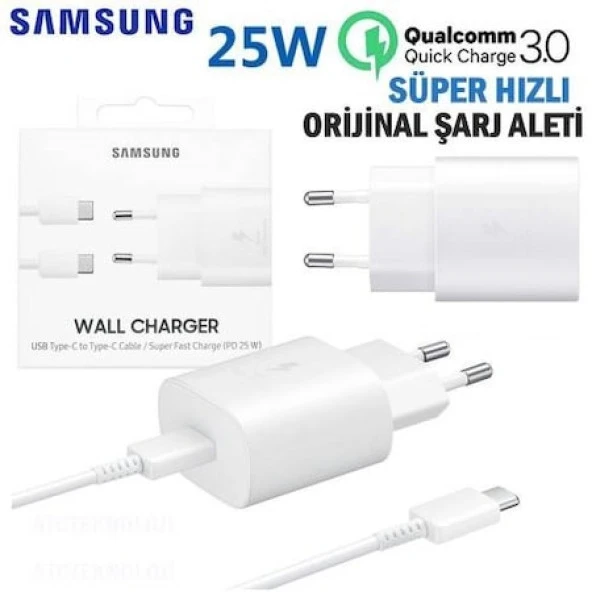 Day Samsung Galaxy A8 Plus 2018 EP-TA800XWEGWW 25W Type-C Hızlı Şarj Cihazı Beyaz  3A