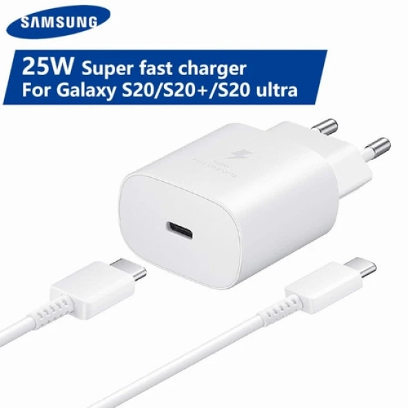 Day Samsung Galaxy A50 Orijinal EP-TA800XWEGWW 25W Type-C Hızlı Şarj Cihazı Beyaz  3A
