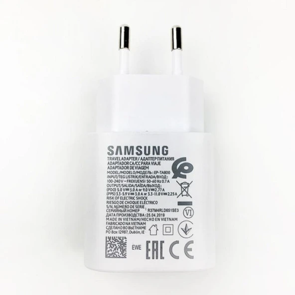 Day Samsung Galaxy S9 Plus Orij. EP-TA800XWEGWW 25W Type-C Hızlı Şarj Cihazı Beyaz  3A