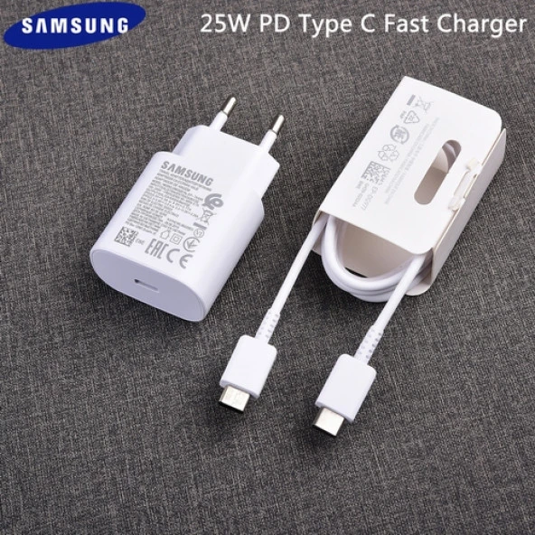Day Samsung Galaxy A22 Orijinal EP-TA800XWEGWW 25W Type-C Hızlı Şarj Cihazı Beyaz  3A