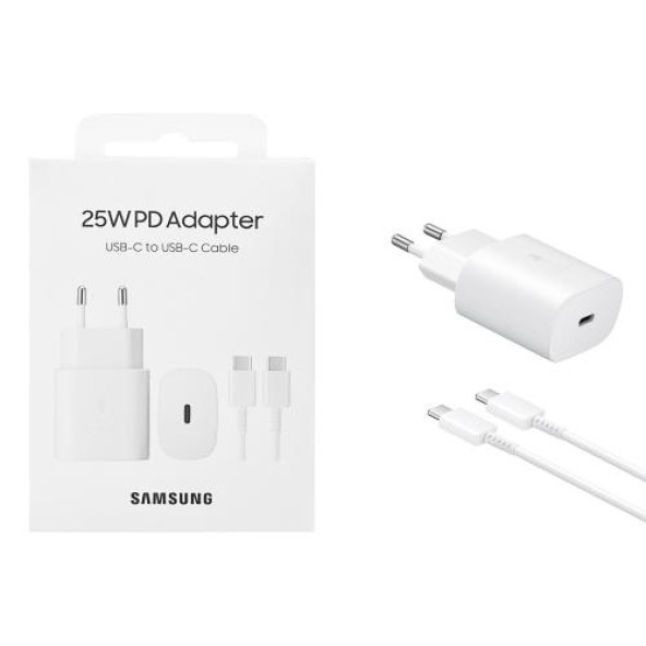 Day Samsung Galaxy M12 Orijinal EP-TA800XWEGWW 25W Type-C Hızlı Şarj Cihazı Beyaz  3A