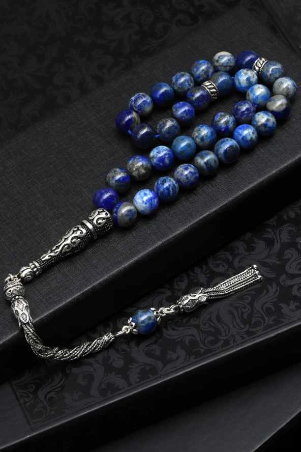 Lapis Lazuli Doğal Taş Tesbih 925 Ayar Gümüş 8 mm Küre Kesim ürün görseli 1