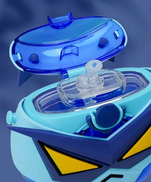 CocoSmile Özel Kutulu 630 ML Pipetli Robot Temalı Tritan Su Matarası -Boyun Askılı Yeşil - 3