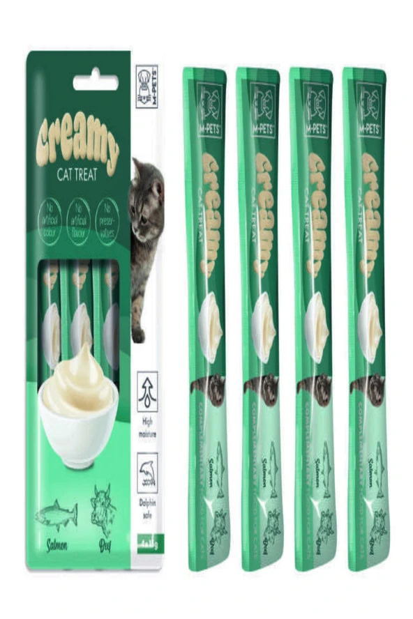 creamy Somon Balığı Sığır Ek Besin ve Kedi Ödülü 4x15 Gr