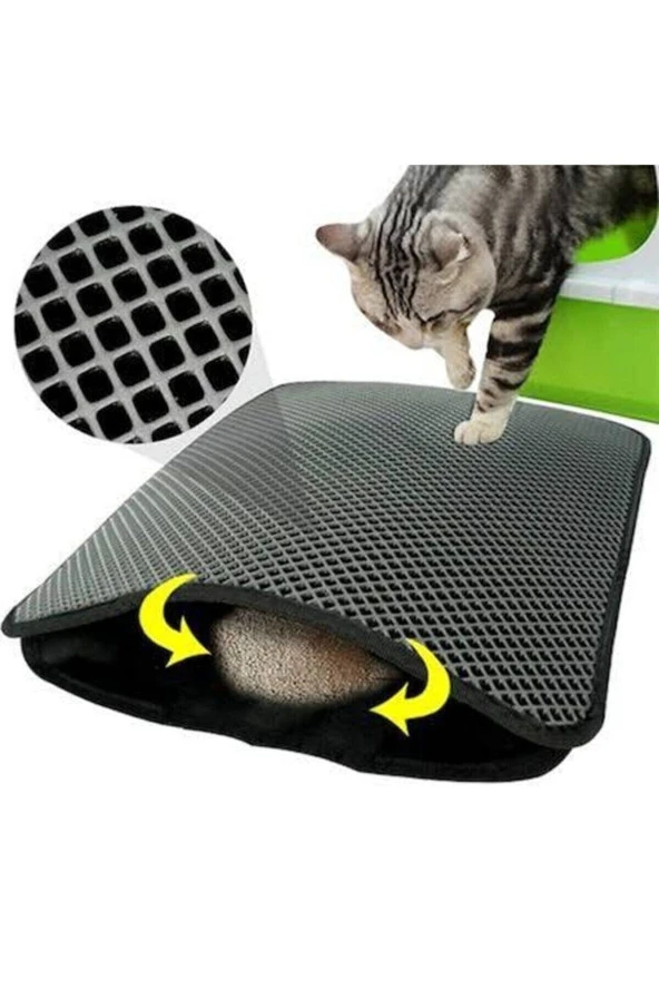 Yıldızhane Elekli Kedi Tuvalet Önü Paspası 60 X 45 Cm Gri - 2