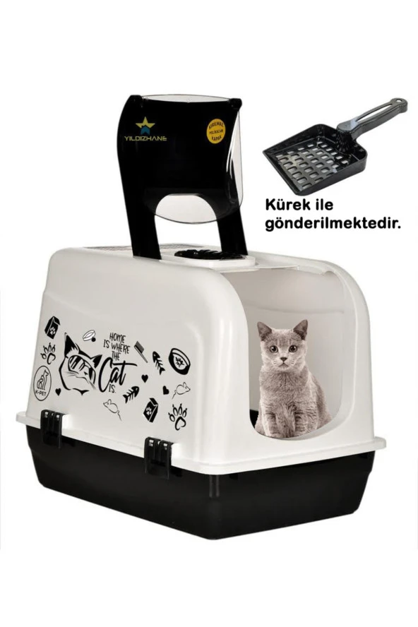 Yıldızhane Kapalı Maxi Kedi Tuvalet Kabı Üsten Açılır + Taşıma Kabı Ve Kürek - 2