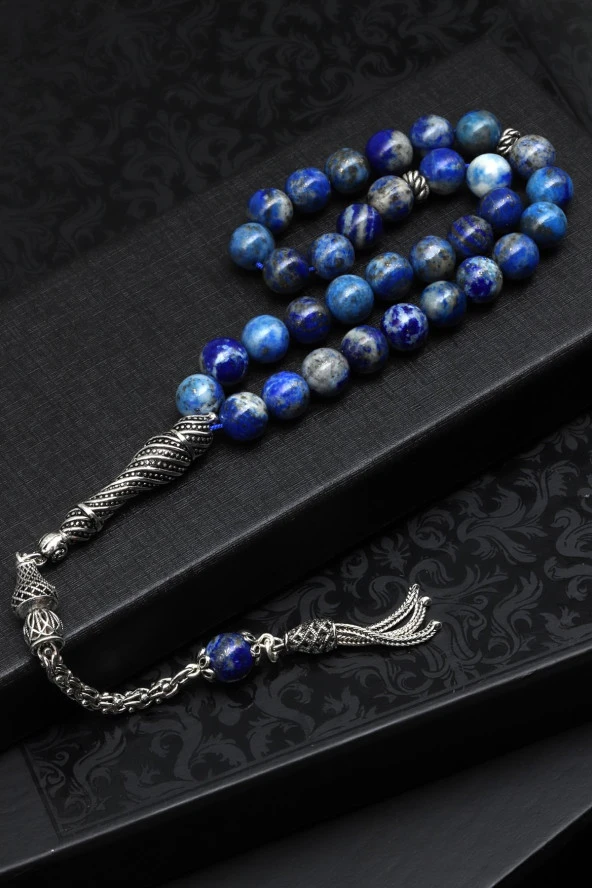Lapis Lazuli Doğal Taş Tesbih 925 Ayar Gümüş 8 mm Küre Kesim ürün görseli
