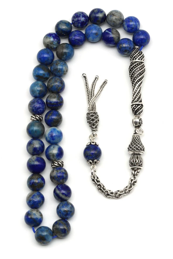 Lapis Lazuli Doğal Taş Tesbih 925 Ayar Gümüş 8 mm Küre Kesim - Resim 2
