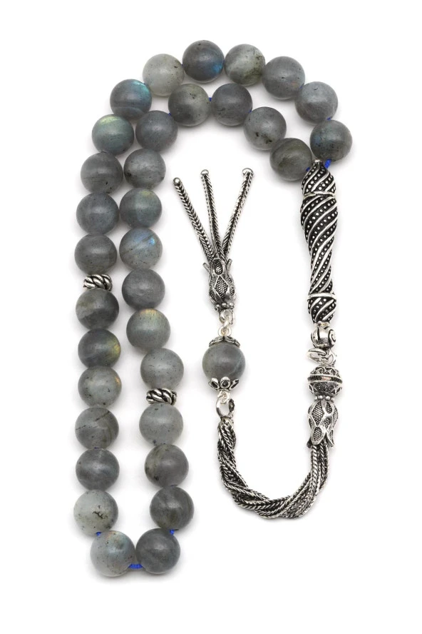 Labradorit Doğal Taş Tesbih 925 Ayar Gümüş 8 mm Küre Kesim - Resim 2