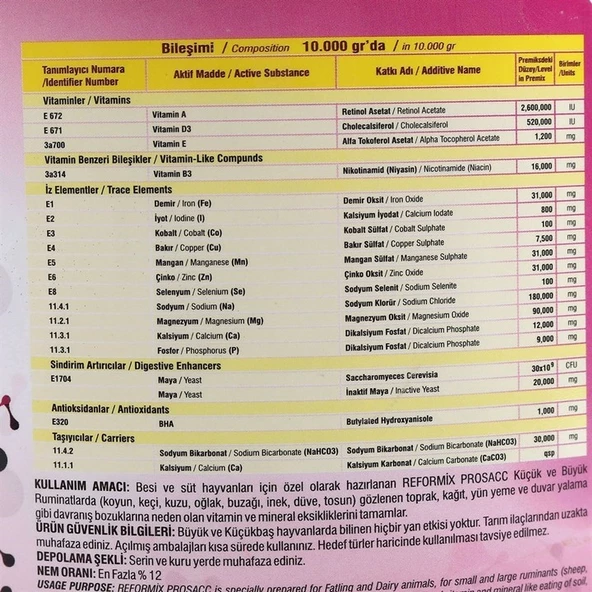 Reformix ProSacc Hayvan Süt-Vitamin-Mineral Takviyesi - 9