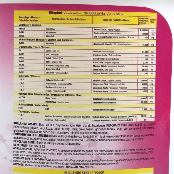 Reformix ProSacc Hayvan Süt-Vitamin-Mineral Takviyesi - 7