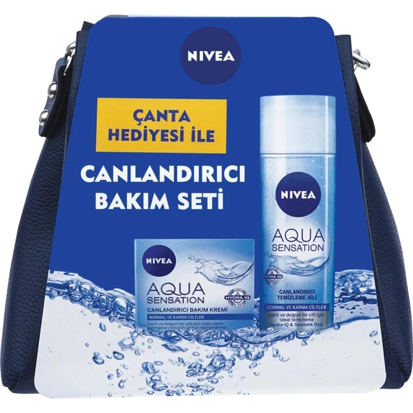 Nivea Canlandırıcı Bakım Seti Çanta Hediyeli Aqua Yüz Temizleyici Jeli 200 ml + Bakım Kremi 50ml