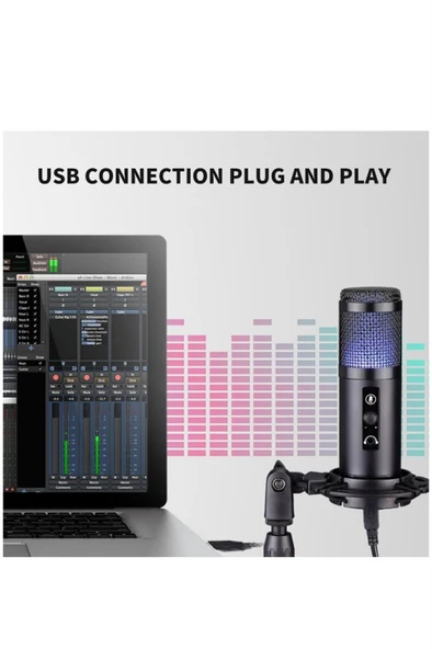 Midex V5 RGB Set USB Oyuncu ve Yayıncı Mikrofonu Condenser Stüdyo (Kayıt Gaming Tiktok Twitch Canlı yayın Discord Youtube) - Resim 6