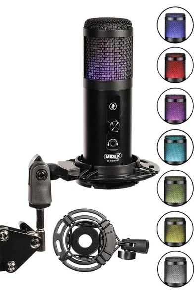 Midex V5 RGB Set USB Oyuncu ve Yayıncı Mikrofonu Condenser Stüdyo (Kayıt Gaming Tiktok Twitch Canlı yayın Discord Youtube) - Resim 3