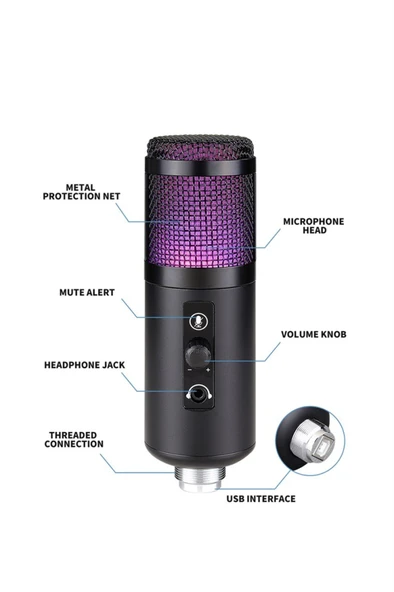 Midex V5 RGB Set USB Oyuncu ve Yayıncı Mikrofonu Condenser Stüdyo (Kayıt Gaming Tiktok Twitch Canlı yayın Discord Youtube) - Resim 4