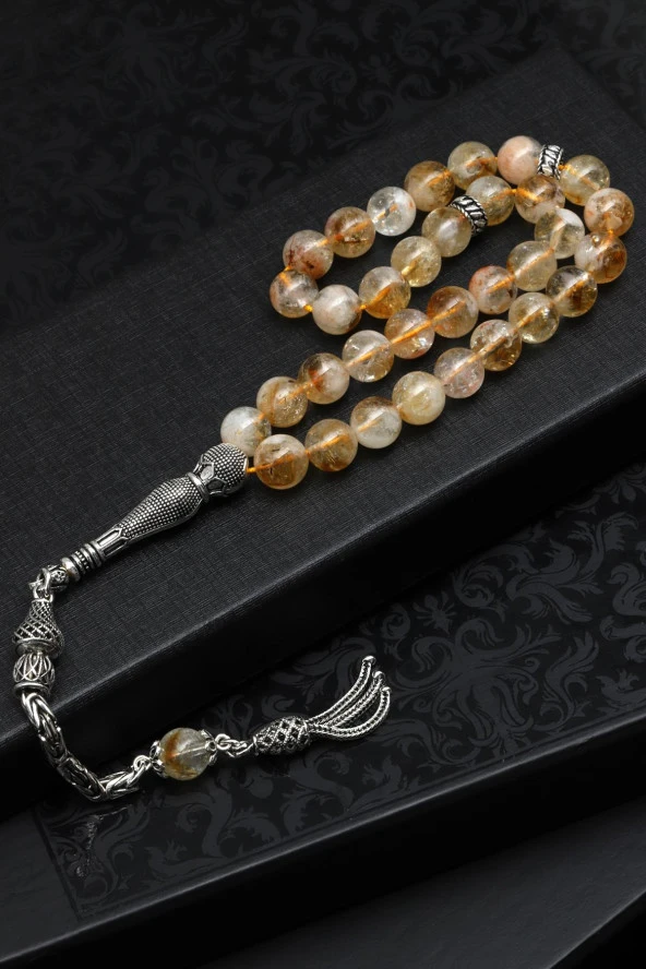 Sitrin Doğal Taş Tesbih 925 Ayar Gümüş 8 mm Küre Kesim ürün görseli 1