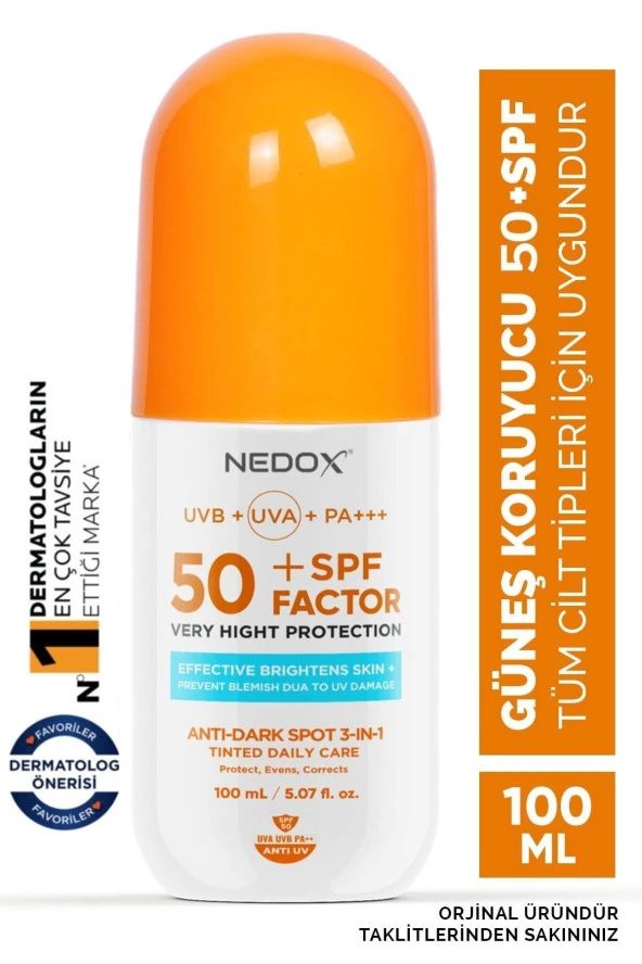 Nedox Leke Karşıtı Spf 50 Tüm Ciltler Için Yüksek Korumalı Nemlendirici Güneş Kremi 100 ml