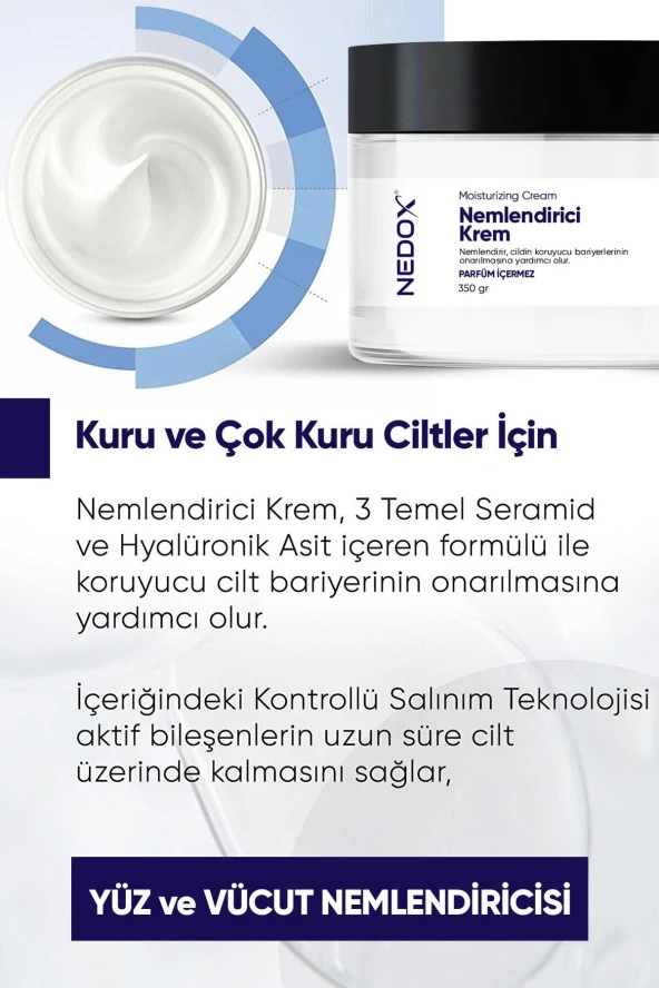 Nedox Nemlendirici Krem Kuru Ciltler Seramid Ve Hyalüronik Asit Içerikli Yüz Vücut 350gr - 3