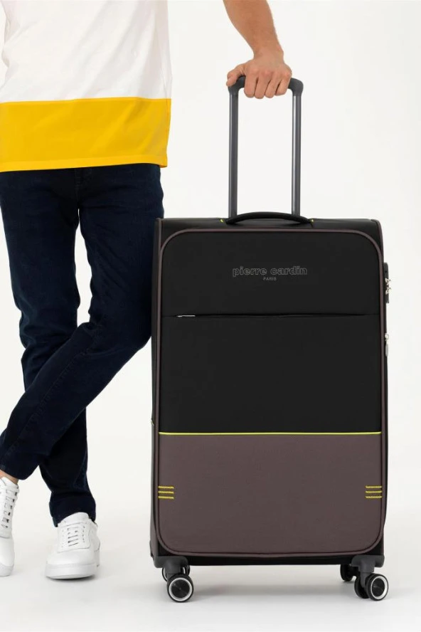 Pierre Cardin Ultra Light Hafif Lüx Kumaş 2'li Valiz Seti Orta Boy - Kabin Boy Siyah PC8200 - Resim 6