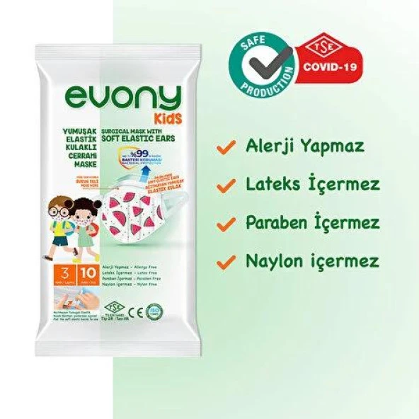 Evony Kids Elastik Kulaklıklı Cerrahi Çocuk Maskesi 10'lu x 4 paket - 4