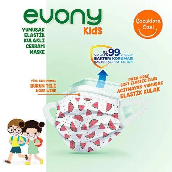 Evony Kids Elastik Kulaklıklı Cerrahi Çocuk Maskesi 10'lu x 4 paket - 2