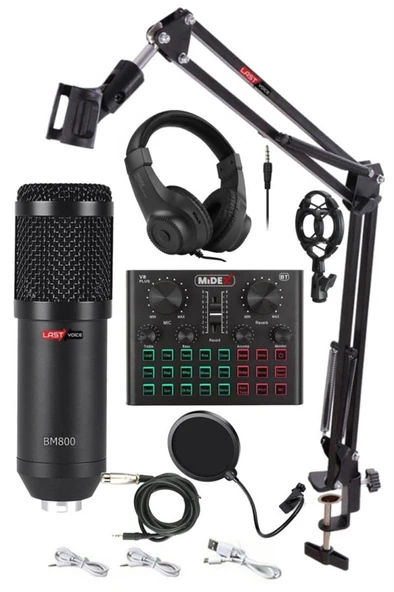 Lastvoice BM800 Live Head Set Efektli Ses Kartı Mikrofon Kulaklık Stand Kayıt Canlı Yayın Seti (PC ve Telefon) ürün görseli 1