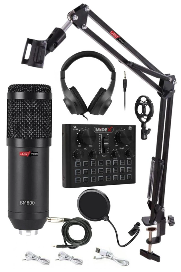 Lastvoice BM800 Live Head Set Efektli Ses Kartı Mikrofon Kulaklık Stand Kayıt Canlı Yayın Seti (PC ve Telefon) - 2