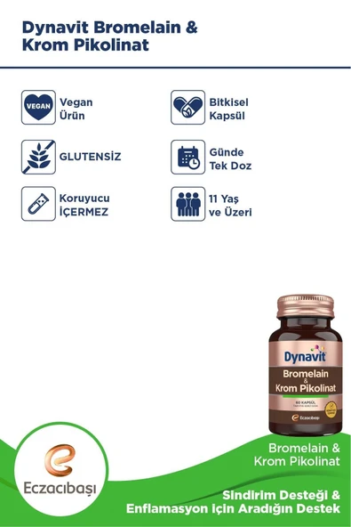 Dynavit Bromelain ve Krom Pikolinat 60 Kapsül - Resim 4