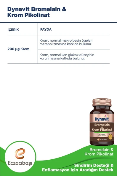 Dynavit Bromelain ve Krom Pikolinat 60 Kapsül - Resim 5