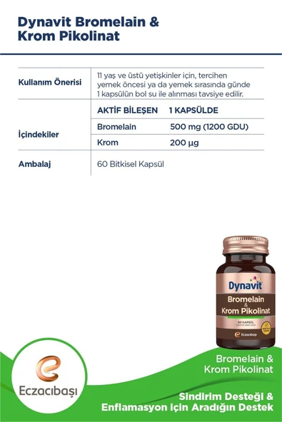 Dynavit Bromelain ve Krom Pikolinat 60 Kapsül - Resim 3