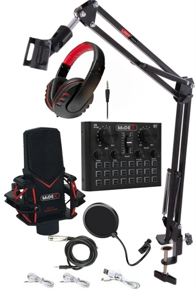 Midex GMX-1 Record Head Set Condenser Mikrofon Kulaklık Ses Kartı Canlı Yayın Paketi (Telefon ve PC) - Resim 2