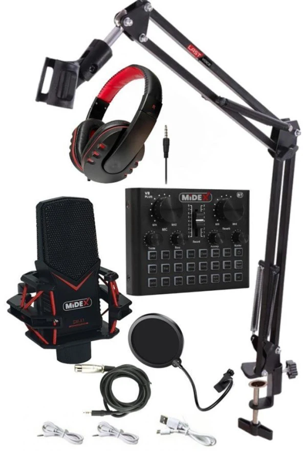 Midex Gmx-1 Record Head Set Condenser Mikrofon Kulaklık Ses Kartı Canlı Yayın Paketi (Telefon Ve Pc)