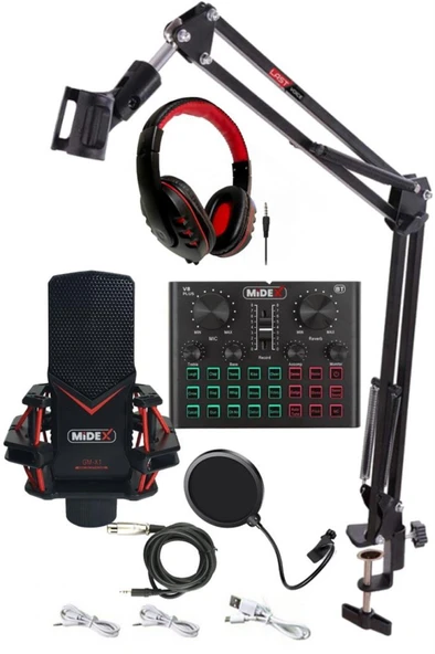 Midex GMX-1 Record Head Set Condenser Mikrofon Kulaklık Ses Kartı Canlı Yayın Paketi (Telefon ve PC) ürün görseli 1